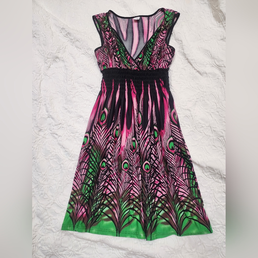 Rainforest Cafe The Mountain Peacock Chic Summer Tropical  Exotic dress women M